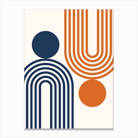 Mid Century Modern Geometric in classy navy blue burnt orange (Rainbow and Sun Abstract Design) 5 Canvas Print