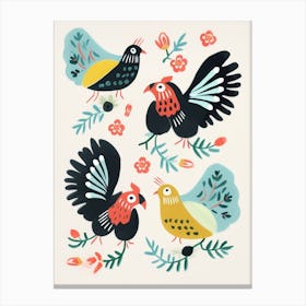 Folk Style Bird Painting Chicken 6 Canvas Print