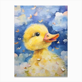 Duckling In The Clouds Watercolour 3 Canvas Print