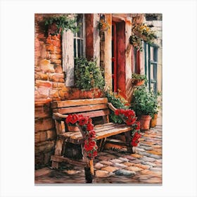 Bench In Front Of The House Canvas Print