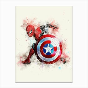 Spider - Man with captain america shield Canvas Print