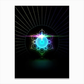 Neon Geometric Glyph in Candy Blue and Pink with Rainbow Sparkle on Black n.0266 Canvas Print