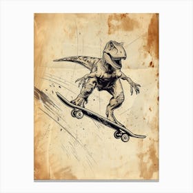 Vintage Corythosaurus Dinosaur On A Skateboard 2 Canvas Print