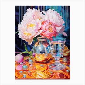 Disco Ball And Peonies Still Life 1 Canvas Print