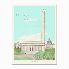 Washington Monument Art Print - US Capital Cityscape Illustration - Colorful Washington State Artwork - Fine Art Wall Decor Canvas Print