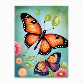 Butterfly And Flower Painting Canvas Print