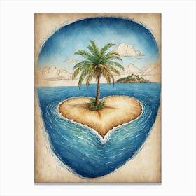 Heart Island With Palm Tree Canvas Print