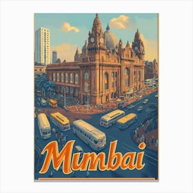 Aihrgdesign A Retro Travel Poster For Mumbai 2 Canvas Print