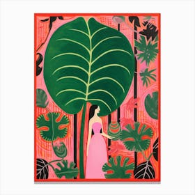 Pink And Red Plant Illustration Monstera Deliciosa 1 Canvas Print