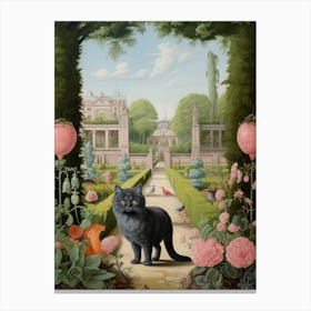 Black Cat In A Medieval Garden Rococo Style Canvas Print