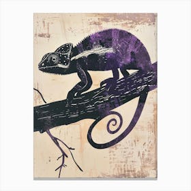 Purple Chameleon Panther Chameleon Block Print 3 Canvas Print