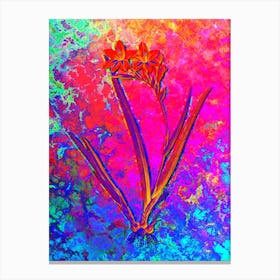 Gladiolus Cardinalis Botanical in Acid Neon Pink Green and Blue n.0138 Canvas Print