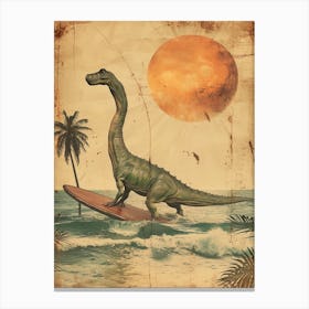 Vintage Brontosaurus Dinosaur On A Surf Board    3 Canvas Print
