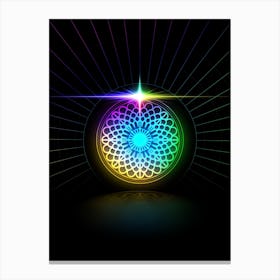 Neon Geometric Glyph in Candy Blue and Pink with Rainbow Sparkle on Black n.0050 Canvas Print