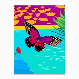 Butterfly On Flower Pop Art David Hockney Inspired 1 Canvas Print
