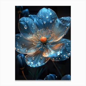 Blue Flower With Water Droplets 2 Canvas Print