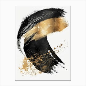 Gold And Black Brush Stroke Painting Canvas Print