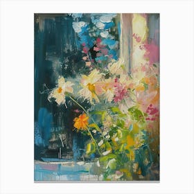 Chrysanthemum Flowers On A Cottage Window 3 Canvas Print