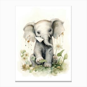 Elephant Painting Doing Calligraphy Watercolour 2 Canvas Print