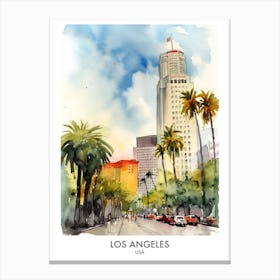 Los Angeles Watercolour Travel Poster 2 Canvas Print