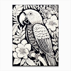B&W Bird Linocut Macaw 2 Canvas Print