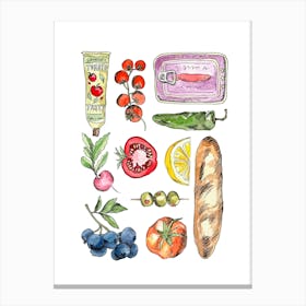 Foodie Watercolor Of Fruits And Vegetables Canvas Print