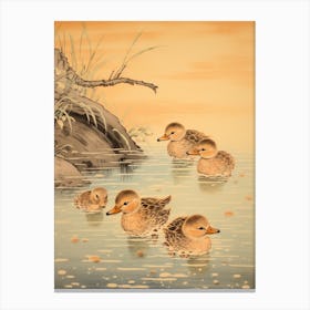 Ducklings Splashing Around In The Water 2 Canvas Print