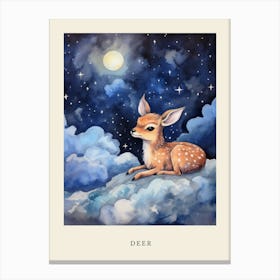 Baby Deer 3 Sleeping In The Clouds Nursery Poster Canvas Print