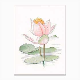 Blooming Lotus Flower In Lake Pencil Illustration 3 Canvas Print