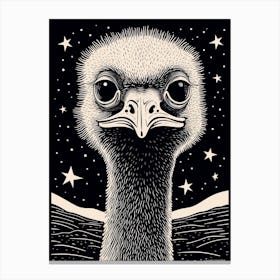B&W Bird Linocut Ostrich 3 Canvas Print