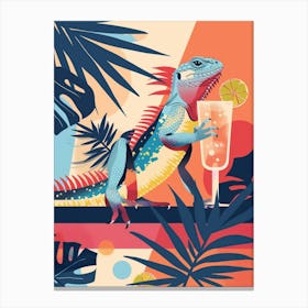 Lizard Drinking A Cocktail Modern Abstract Illustration 5 Canvas Print