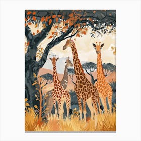 Herd Of Giraffes Resting Under The Tree Modern Illiustration 8 Canvas Print