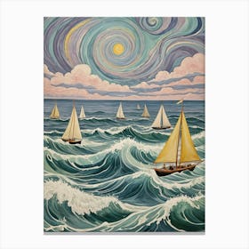 Whimsical Sailboats In The Ocean Canvas Print