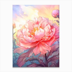 Peony In Watercolor  (2) Canvas Print
