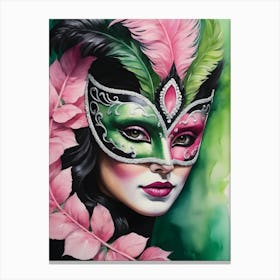 A Woman In A Carnival Mask, Pink And Black (43) Canvas Print