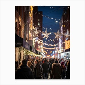 Banner At A Lively New Years Eve Party Drapes Elegantly Across A Bustling Street Strands Of Shiny (4) Canvas Print