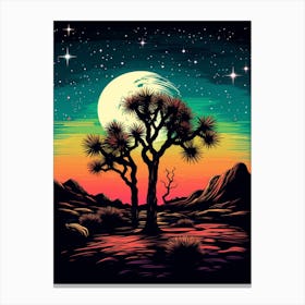 Joshua Tree With Starry Sky At Night In Retro Illustration Style (1) Canvas Print