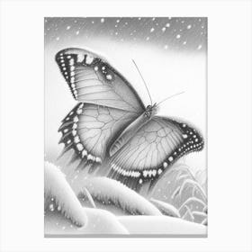 Butterfly In Snow Greyscale Sketch 2 Canvas Print