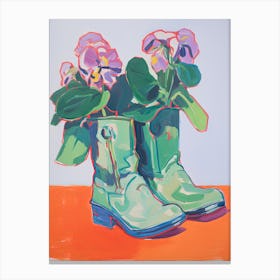 A Painting Of Cowboy Boots With Pink Flowers, Fauvist Style, Still Life 10 Canvas Print