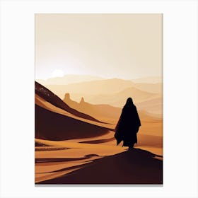 Silhouette Of A Arabian Man In The Desert Canvas Print