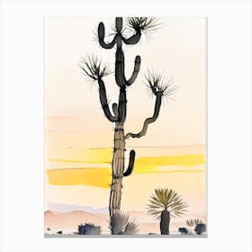 Joshua Trees At Dawn In Desert Minimilist Watercolour  (1) Canvas Print