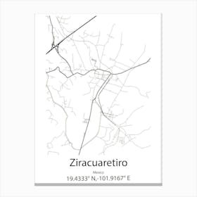 Ziracuaretiro,Mexico Minimalist Map Canvas Print