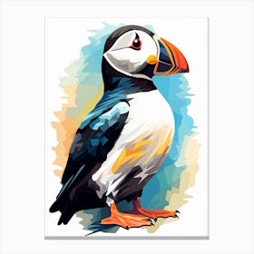 Colourful Geometric Bird Puffin 1 Canvas Print