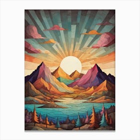 Minimalist Sunset Low Poly Mountains (20) Canvas Print