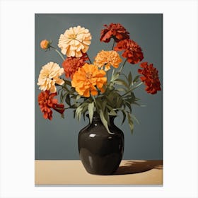 Bouquet Of Marigold Flowers, Autumn Fall Florals Painting 1 Canvas Print