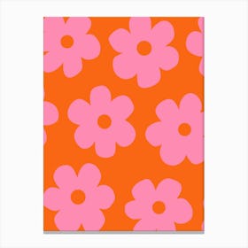 Pink And Orange Funky Groovy Flowers Canvas Print