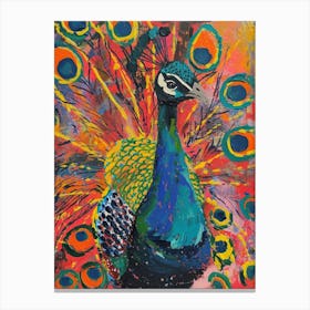 Peacock & Feathers Colourful Portrait 1 Canvas Print