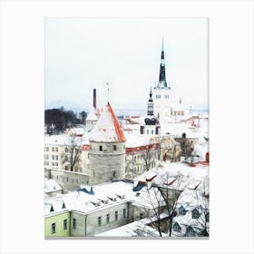 Snowy Rooftops Of Tallinn Canvas Print