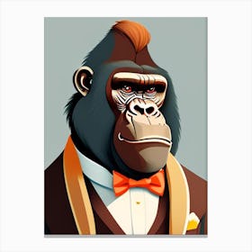 Gorilla In Bow Tie, Gorillas Scandi Cartoon Canvas Print