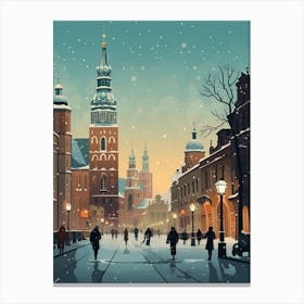 Winter Travel Night Illustration Krakow Poland 2 Canvas Print